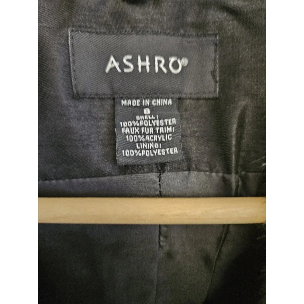 ASHRO Black Blazer Jacket Sz 8 Faux Fur‎ Collar Cuffs Rhinestone Clasp Formal... - Picture 6 of 6